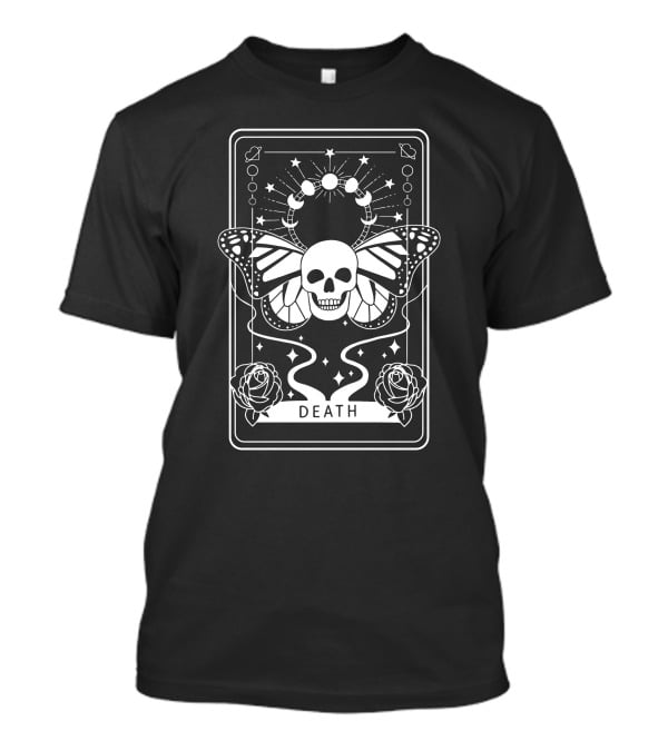 Ihascupquake New Beginnings Death Tarot Skull Butterfly Roses Moon Phases T-Shirt
