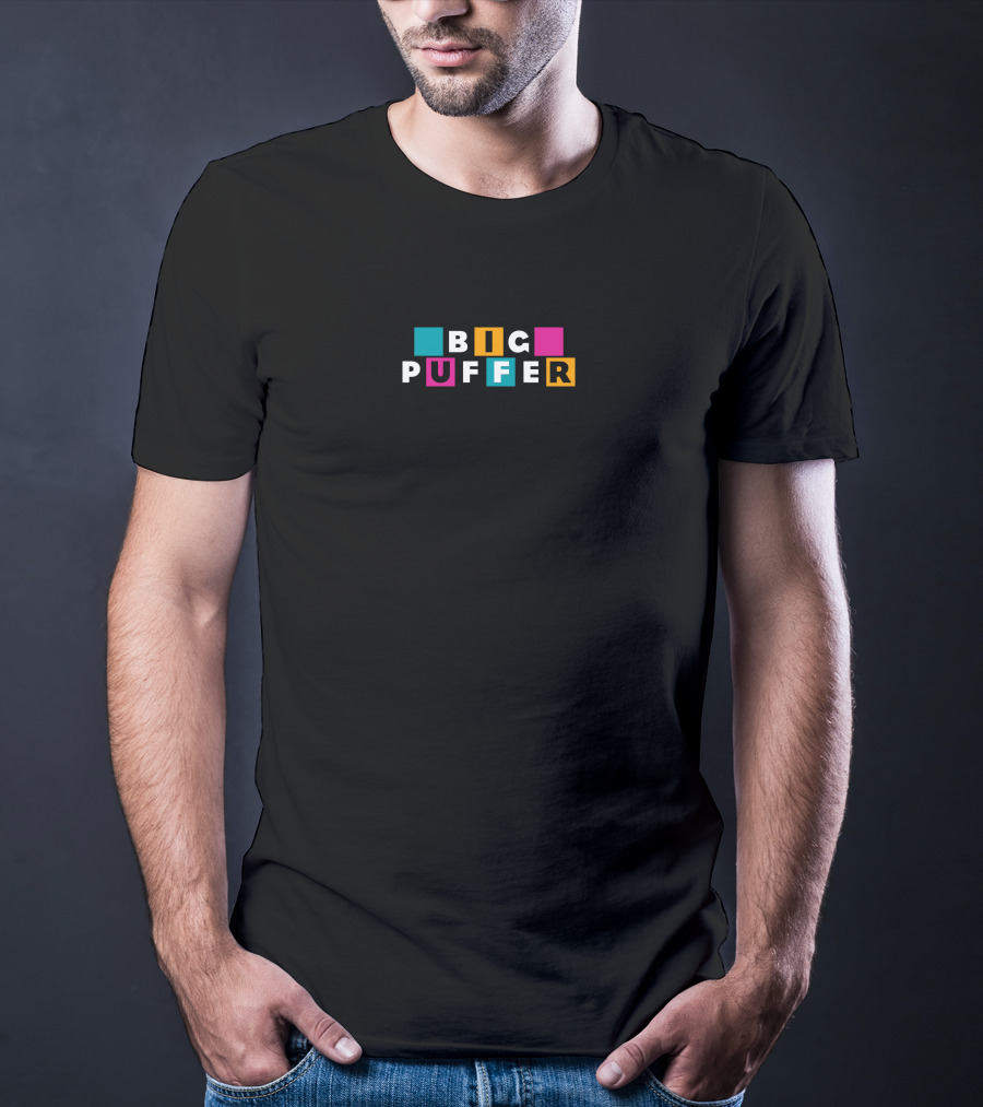 Big Puffer Merch Colorful Block Letters Checkered T-Shirt