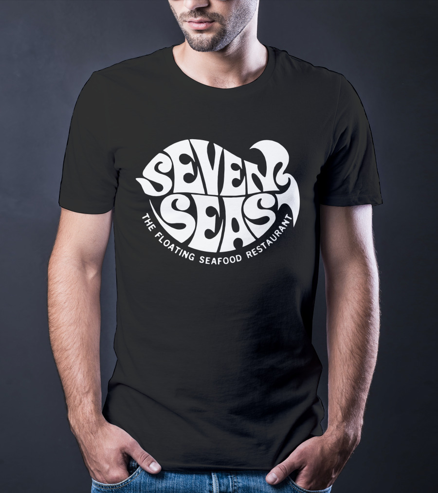 Seven Seas The Floating Seafood Restaurant Retro Psychedelic Typography T-Shirt