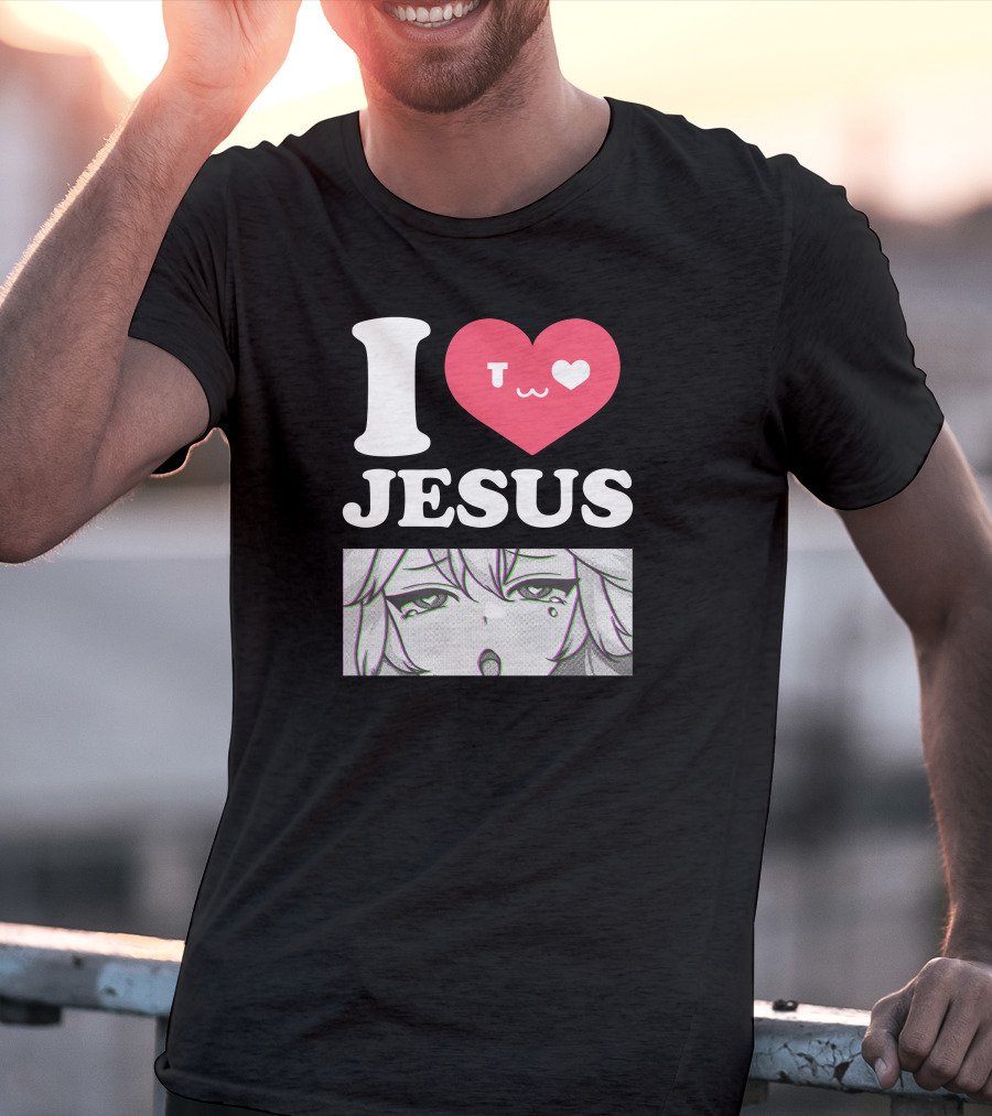 Vshojo I Love Jesus Heart Anime Face UwU Expression T-Shirt