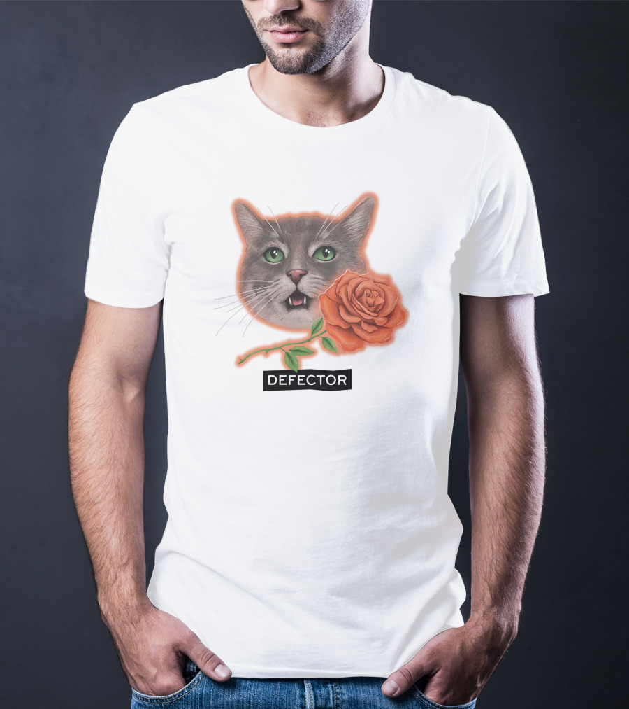 Defector Grey Cat With Orange Rose T-Shirt