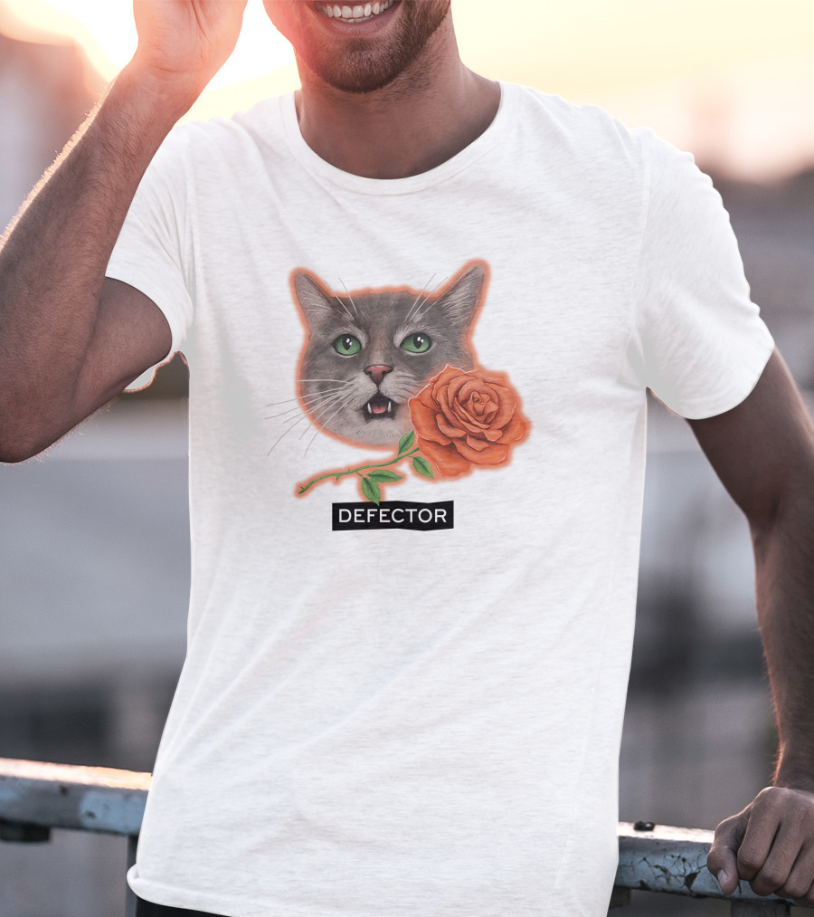 Defector Grey Cat With Orange Rose T-Shirt