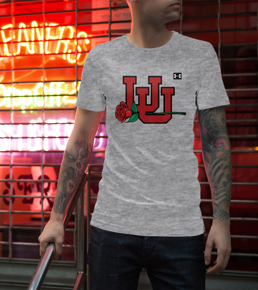 Utah Utes Interlocking Logo With Rose Under Armour Football T-Shirt