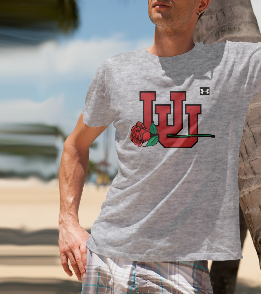 Utah Utes Interlocking Logo With Rose Under Armour Football T-Shirt