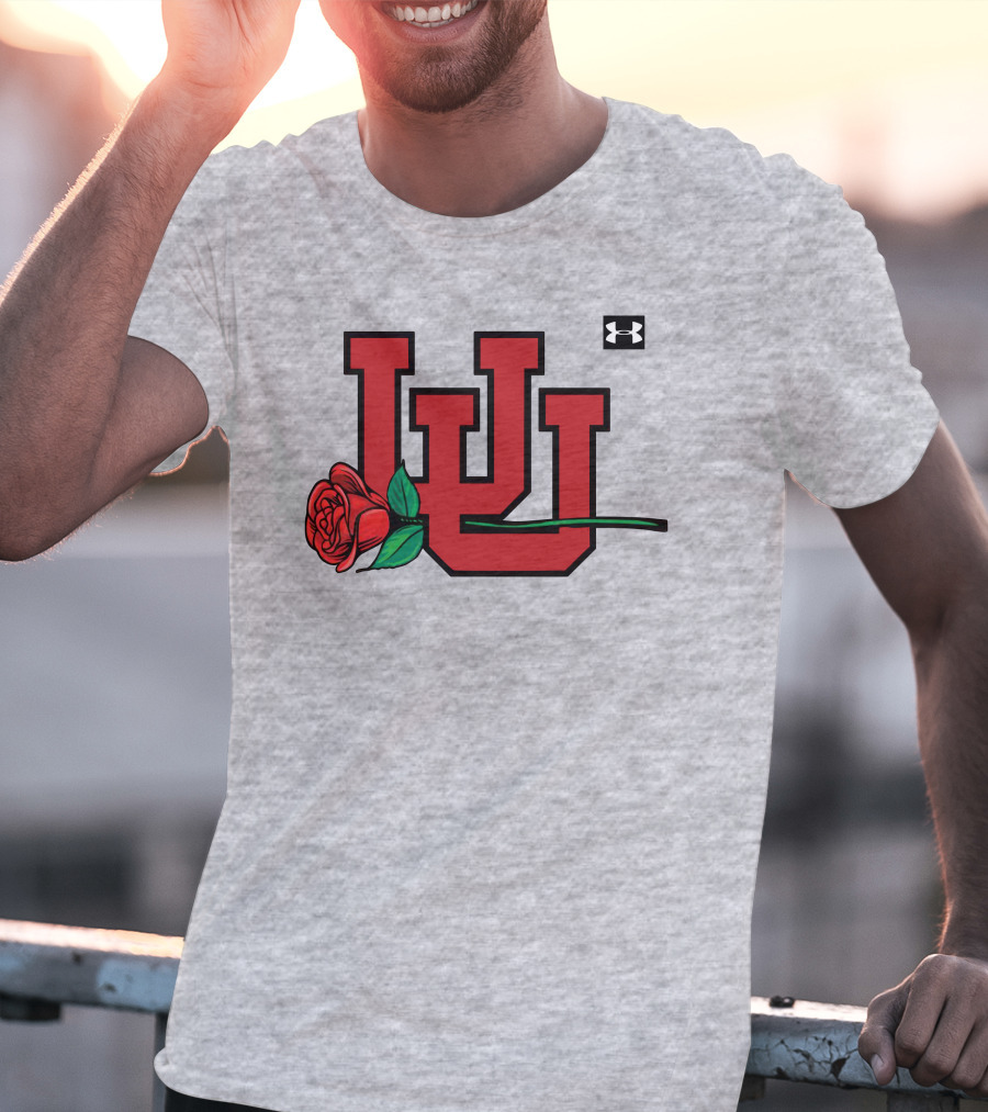 Utah Utes Interlocking Logo With Rose Under Armour Football T-Shirt