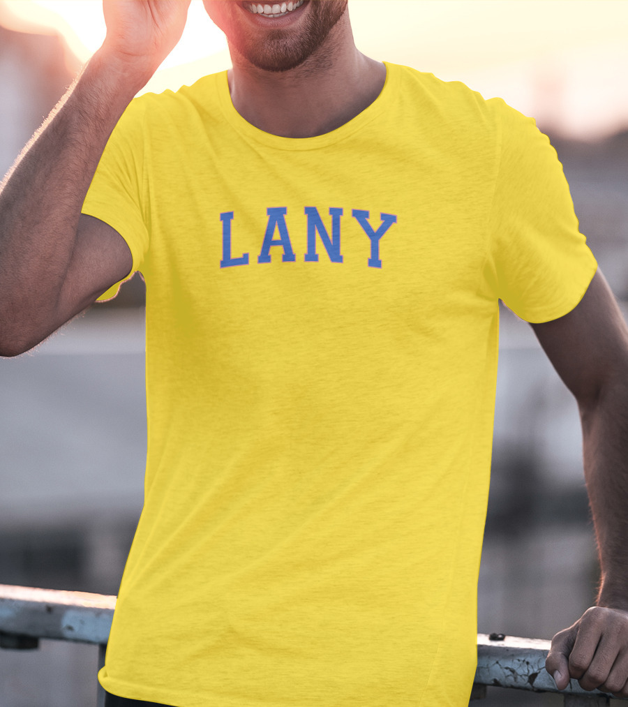 Lany Blue Lettering On Yellow Varsity Crewneck T-Shirt