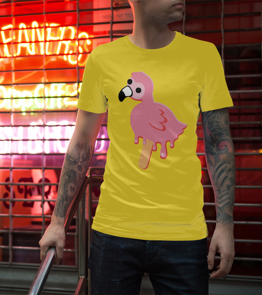 Mrflimflam Flamingo Popsicle Design Yellow Background T-Shirt