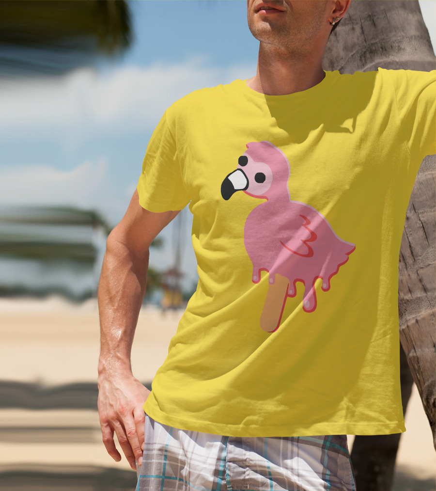 Mrflimflam Flamingo Popsicle Design Yellow Background T-Shirt