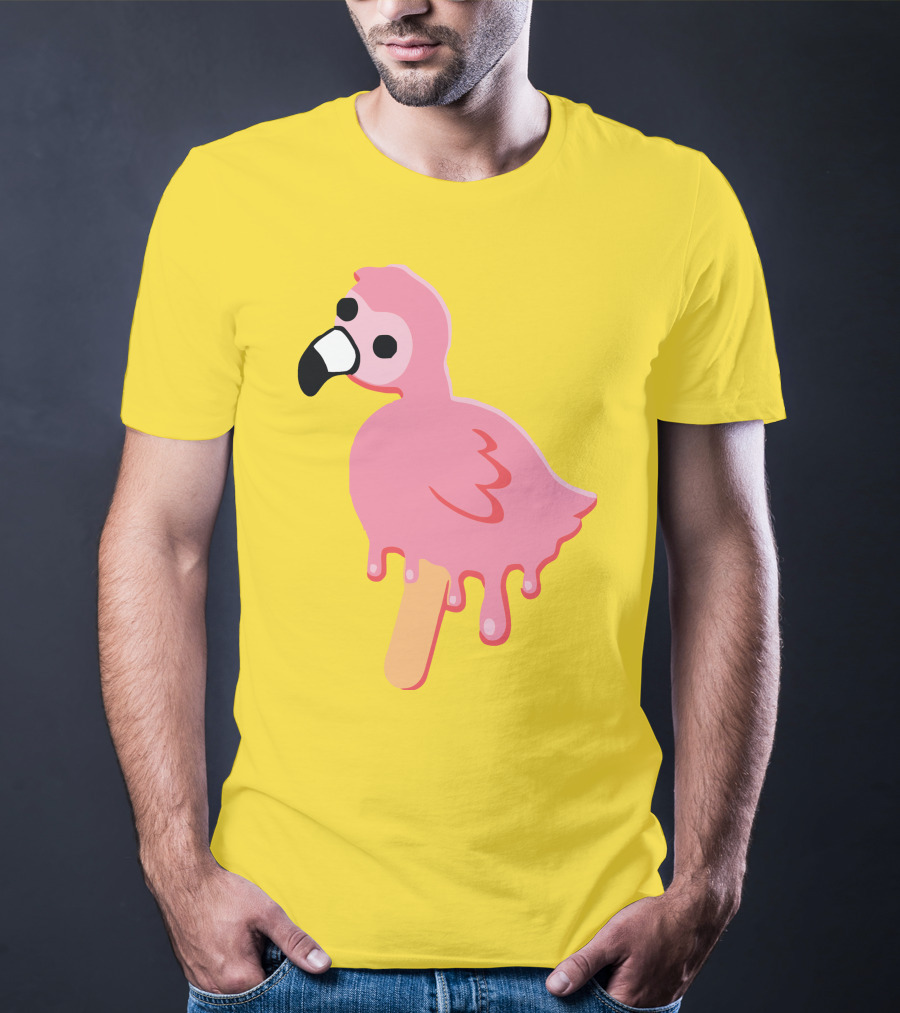 Mrflimflam Flamingo Popsicle Design Yellow Background T-Shirt