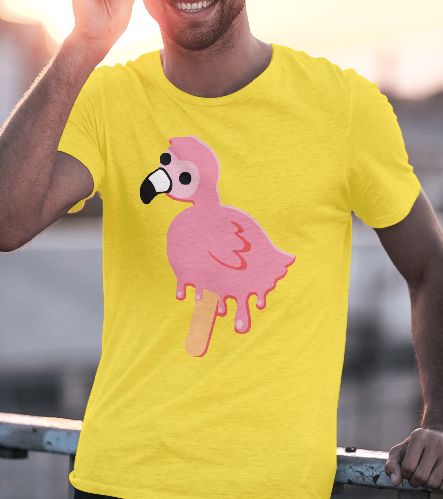 Mrflimflam Flamingo Popsicle Design Yellow Background T-Shirt