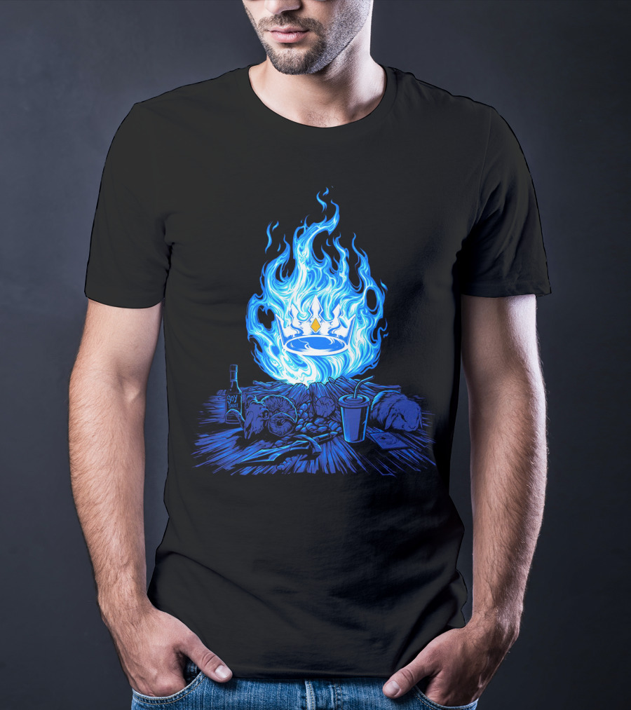 Otk Merch Blue Flame Crown With Tabletop Food And Drinks T-Shirt
