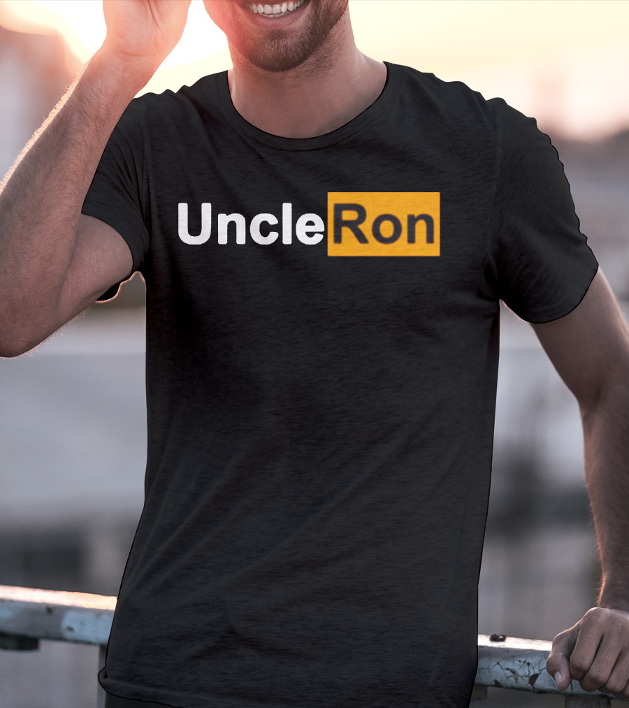 Uncle Ron Black And Orange Text Block T-Shirt