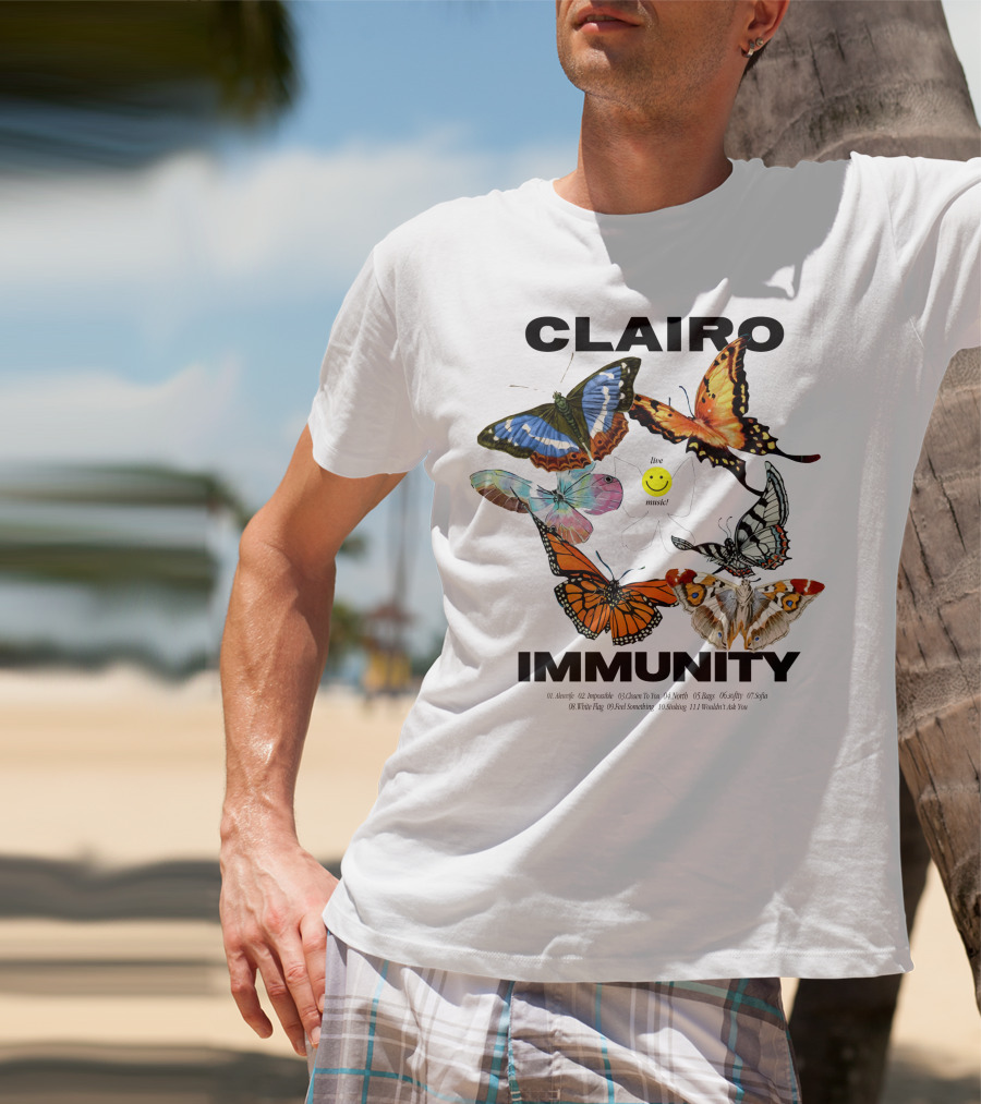 CLAIRØ IMMUNITY Butterflies Album Tracklist Live Music T-Shirt