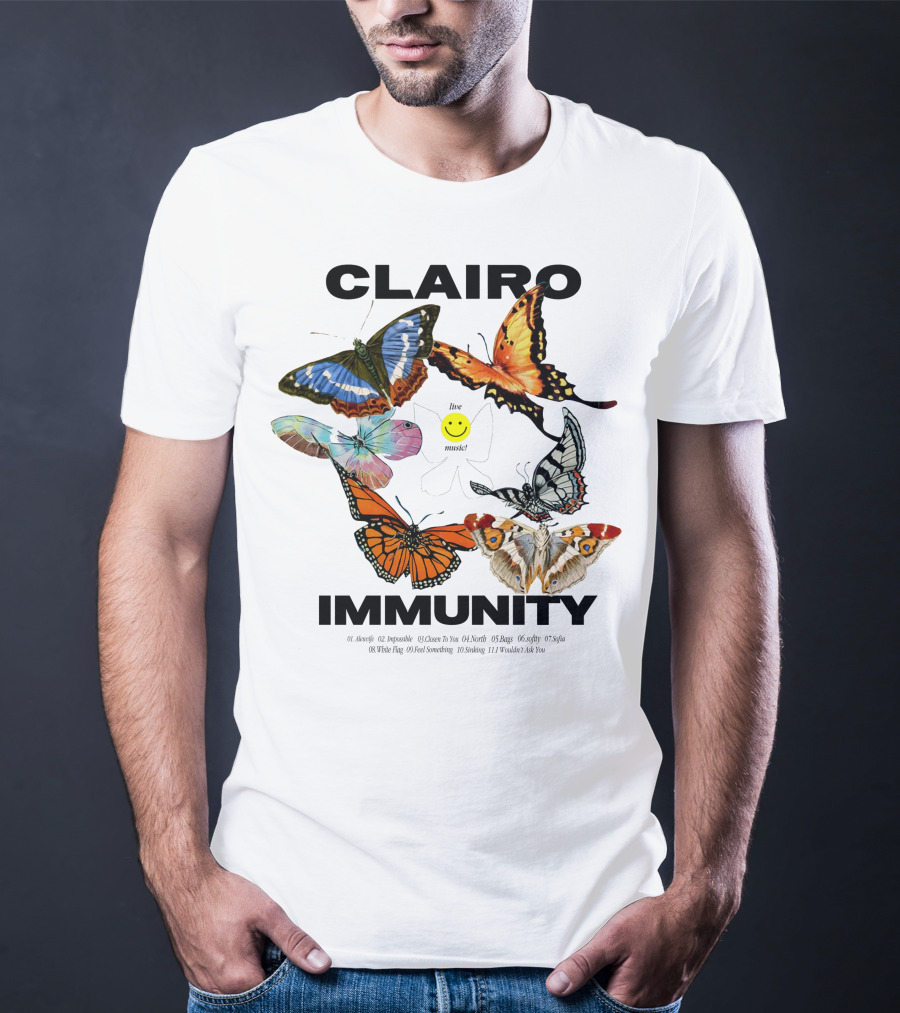 CLAIRØ IMMUNITY Butterflies Album Tracklist Live Music T-Shirt