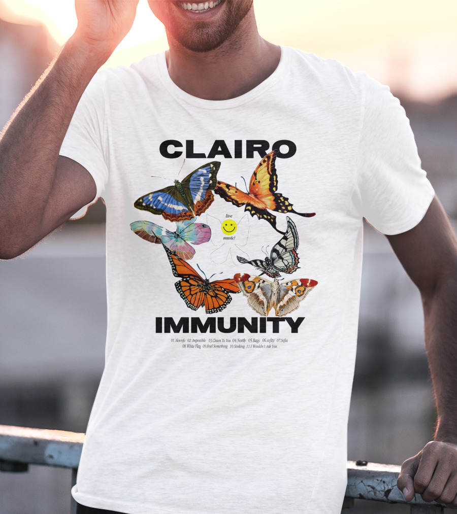 CLAIRØ IMMUNITY Butterflies Album Tracklist Live Music T-Shirt