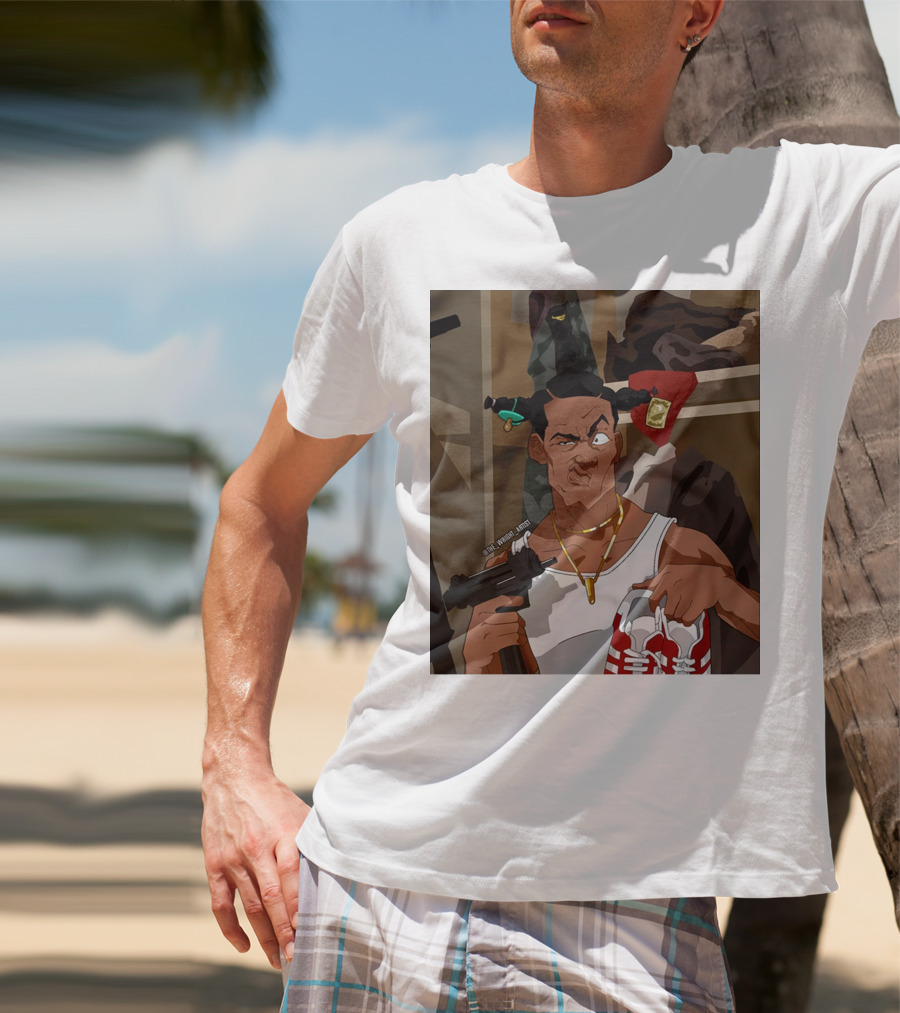 Loc Dog Mens Society Parody Character Holding Sneakers And Gun T-Shirt