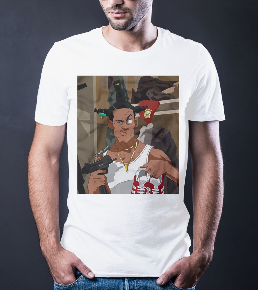Loc Dog Mens Society Parody Character Holding Sneakers And Gun T-Shirt