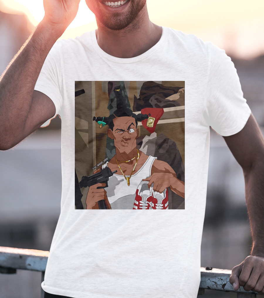 Loc Dog Mens Society Parody Character Holding Sneakers And Gun T-Shirt