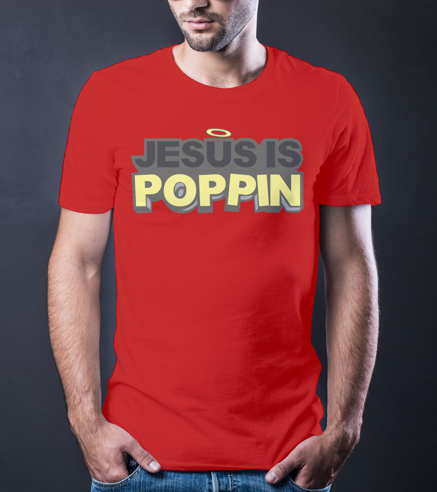 JESUS IS POPPIN Angel Halo Icon On Red T-Shirt