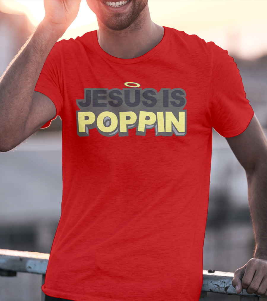 JESUS IS POPPIN Angel Halo Icon On Red T-Shirt