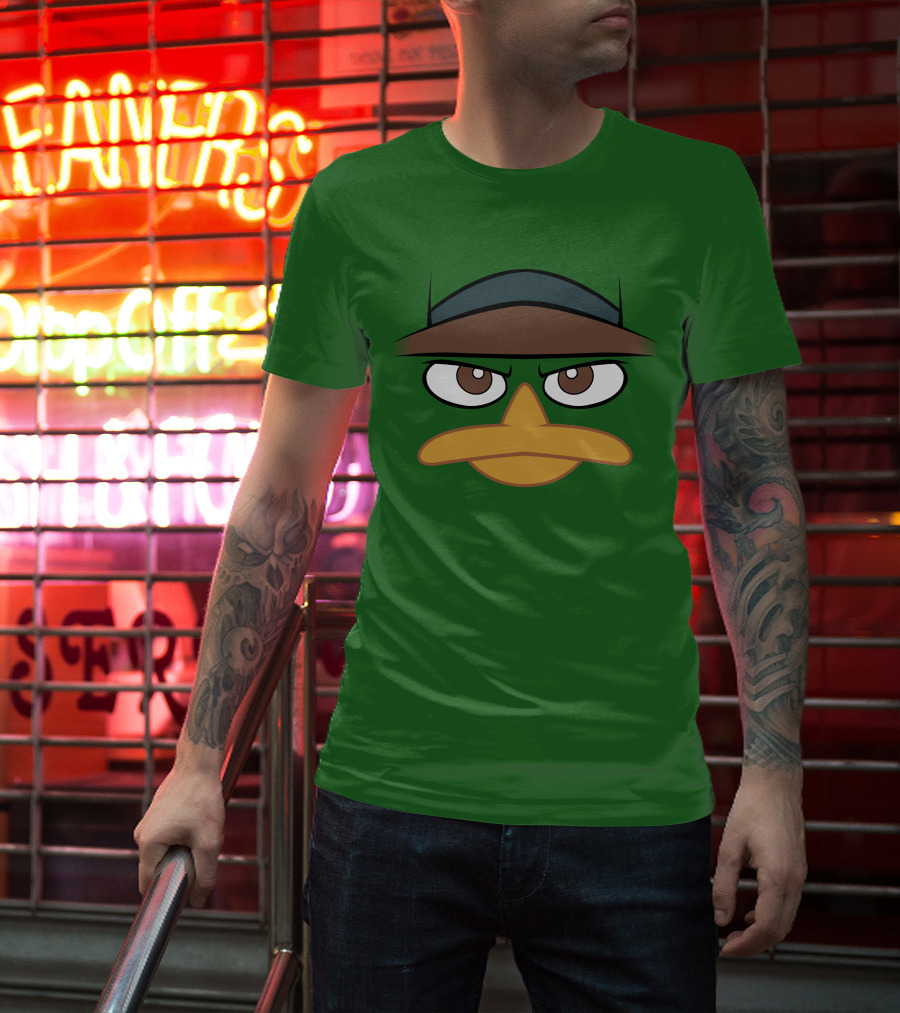 Agent P Perry The Platypus Face Green Hat Eyes Beak T-Shirt