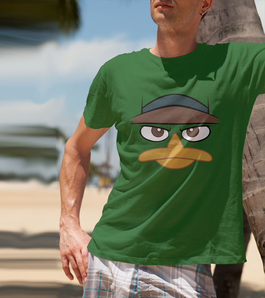 Agent P Perry The Platypus Face Green Hat Eyes Beak T-Shirt