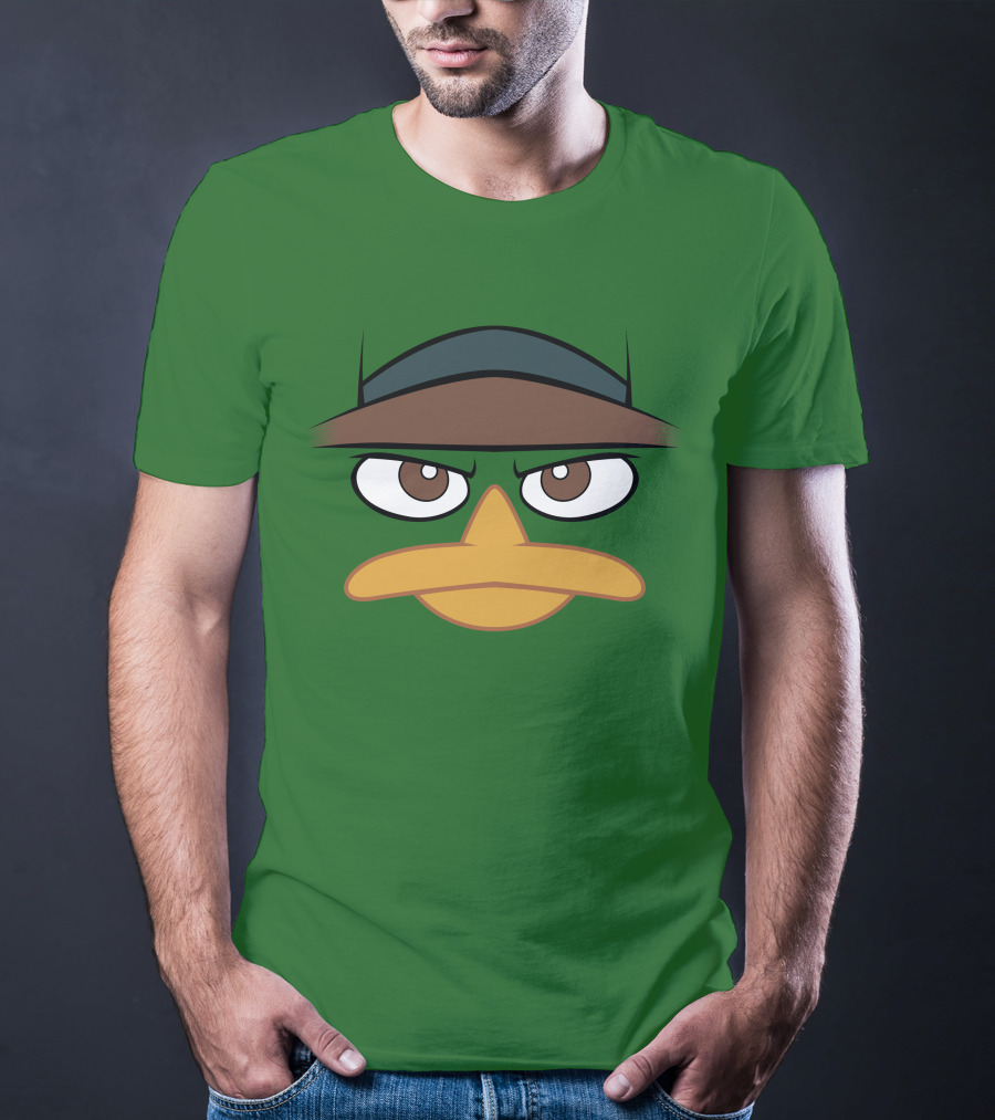 Agent P Perry The Platypus Face Green Hat Eyes Beak T-Shirt