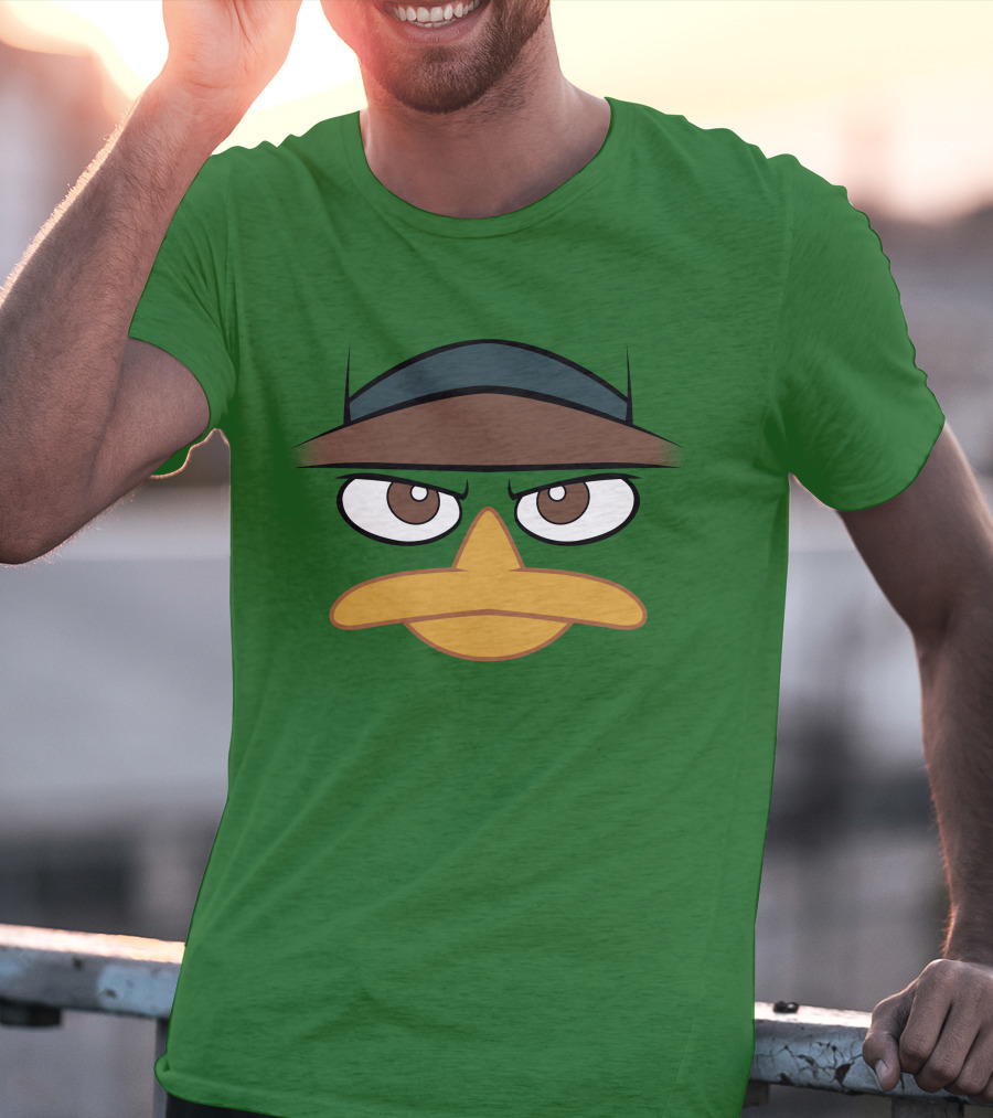 Agent P Perry The Platypus Face Green Hat Eyes Beak T-Shirt