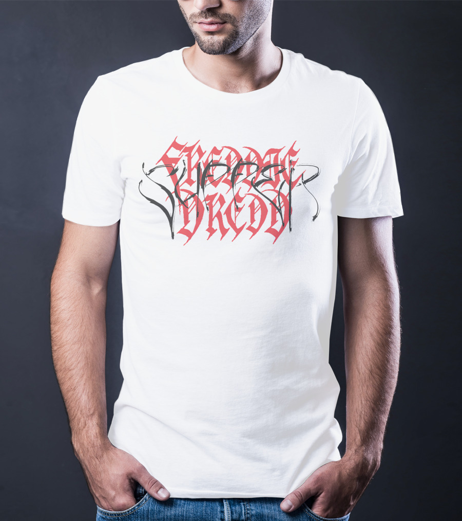Freddie Dredd Merch Gothic Script Red Black Typography T-Shirt