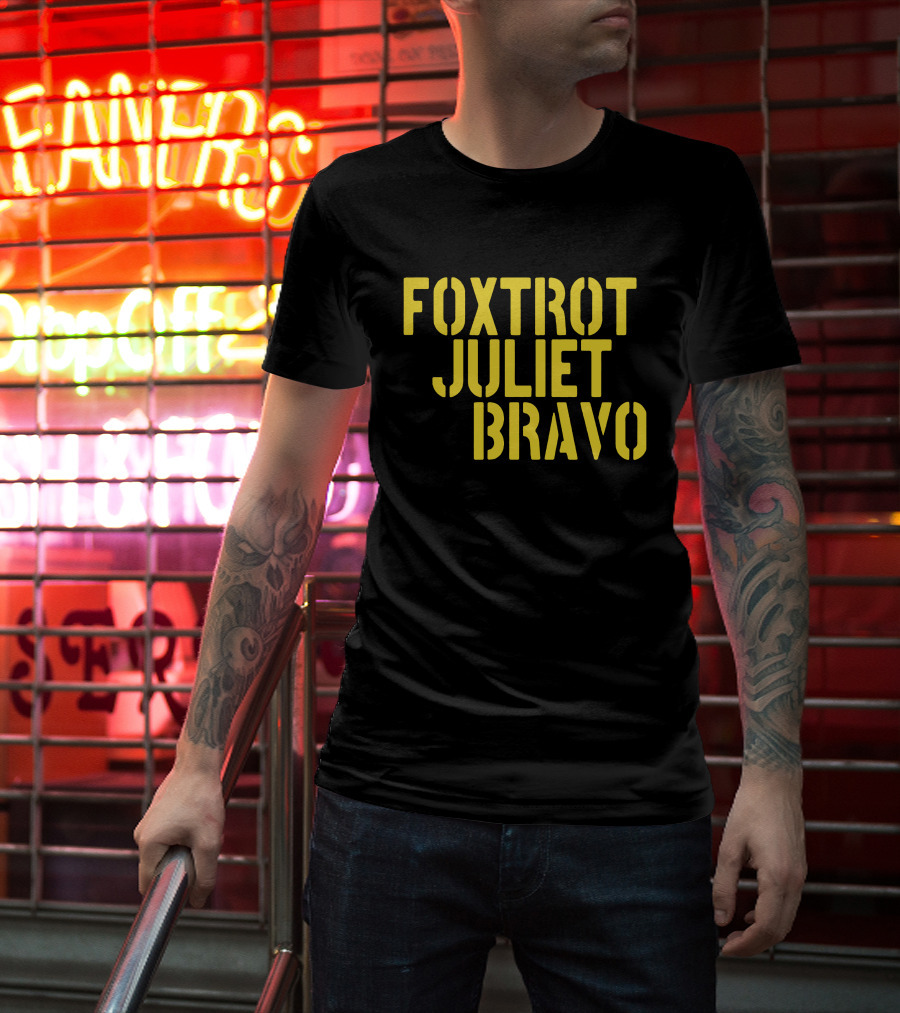 Foxtrot Juliet Bravo Military Style Yellow Text Longsleeve T-Shirt