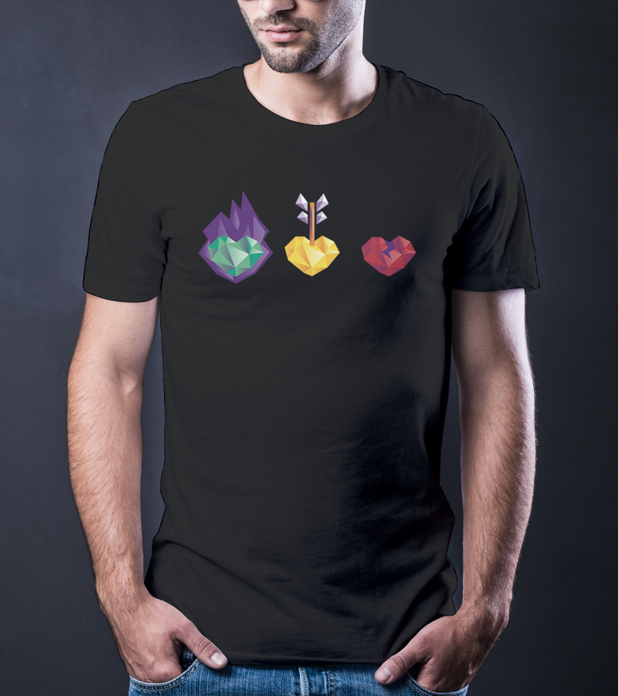 3 Lives Gem Hearts With Flame Arrow And Crack T-Shirt