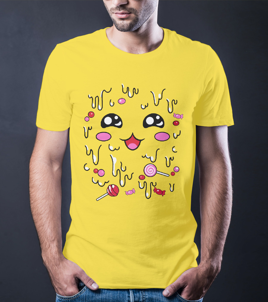 Newscapepro Merch Kawaii Candy Face With Lollipops And Sweets T-Shirt