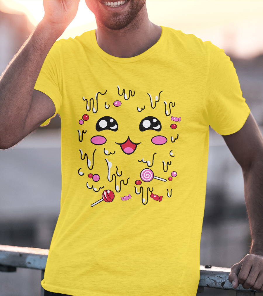 Newscapepro Merch Kawaii Candy Face With Lollipops And Sweets T-Shirt