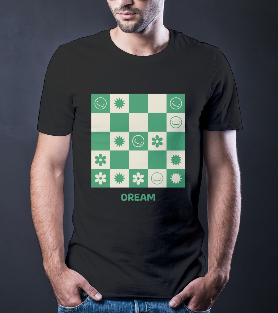 Dream Smiley Flower Checkered T-Shirt