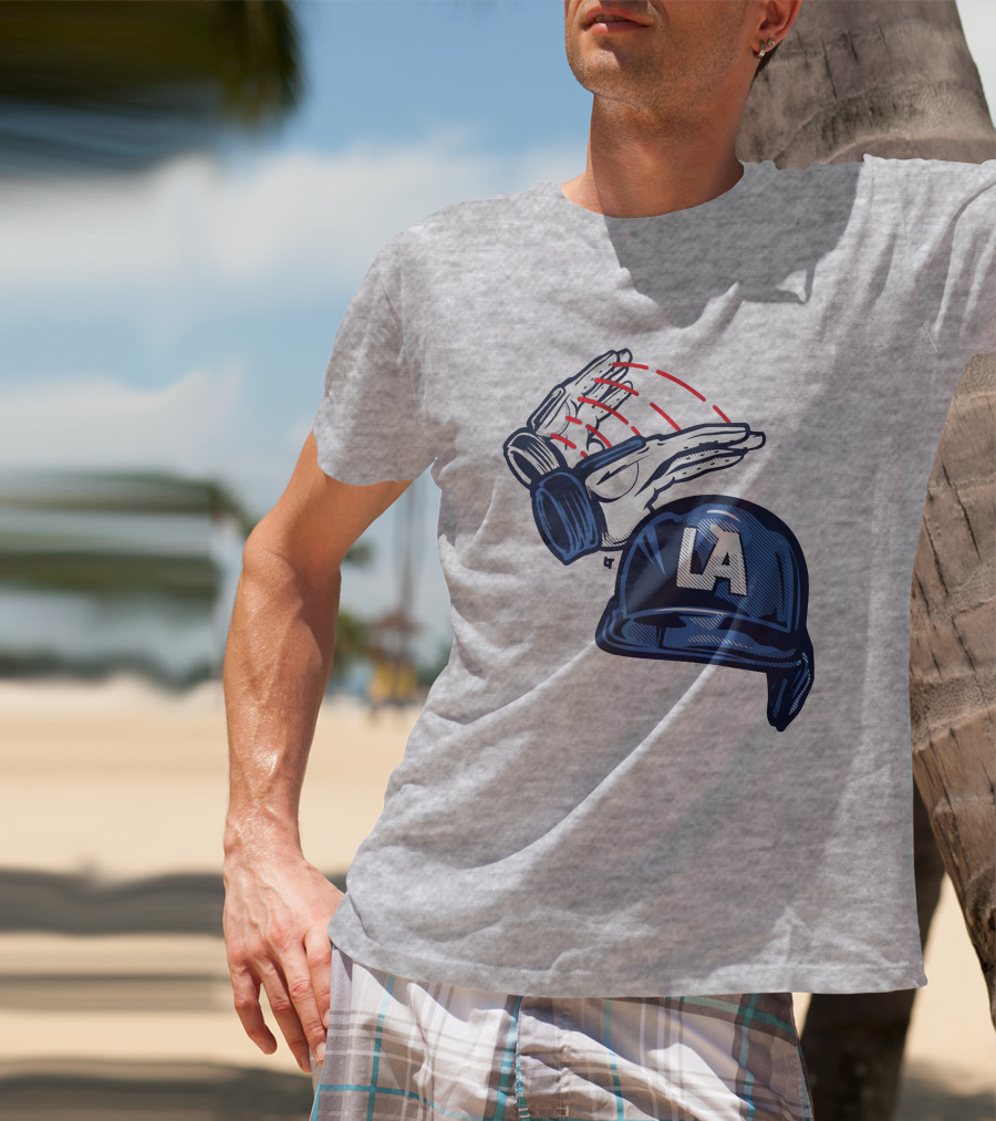 LA Dodgers Dunk On Helmet Gloves Baseball Catcher T-Shirt