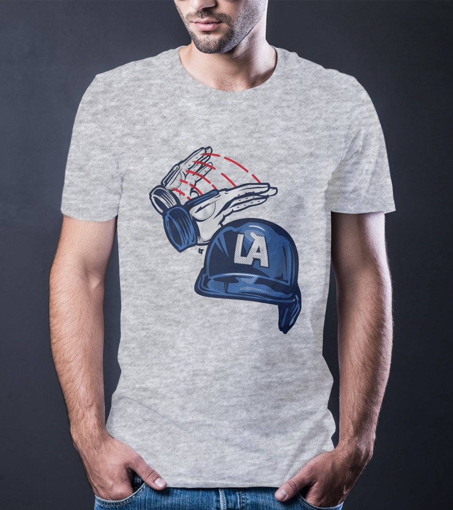 LA Dodgers Dunk On Helmet Gloves Baseball Catcher T-Shirt
