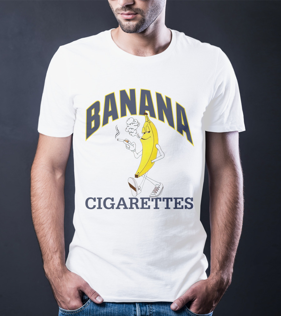BANANA CIGARETTES Smoky Cartoon Character Smoking Banana T-Shirt