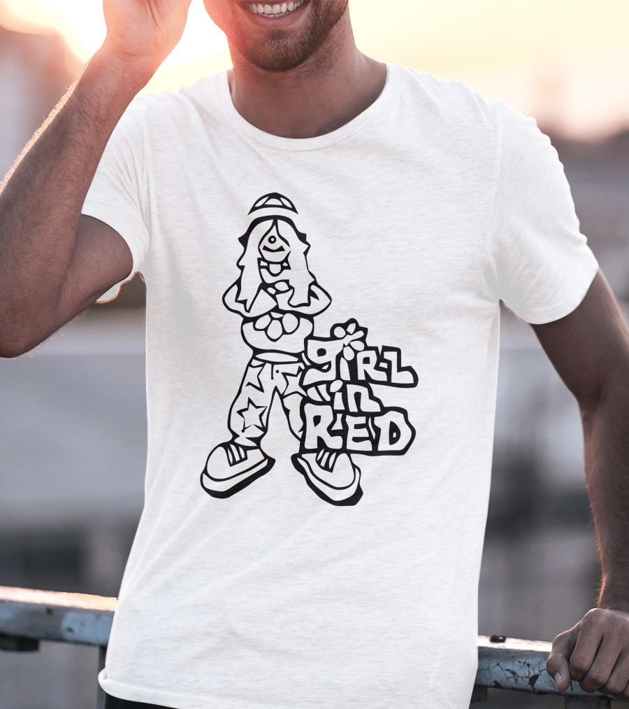 Girl In Red Cartoon Figure With Star Pants T-Shirt