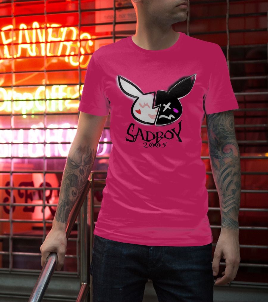 SADBOY 2005 Bunny Logo Pink Background T-Shirt
