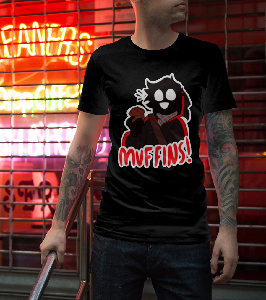 Muffins Character Holding Muffin With Red Outline T-Shirt