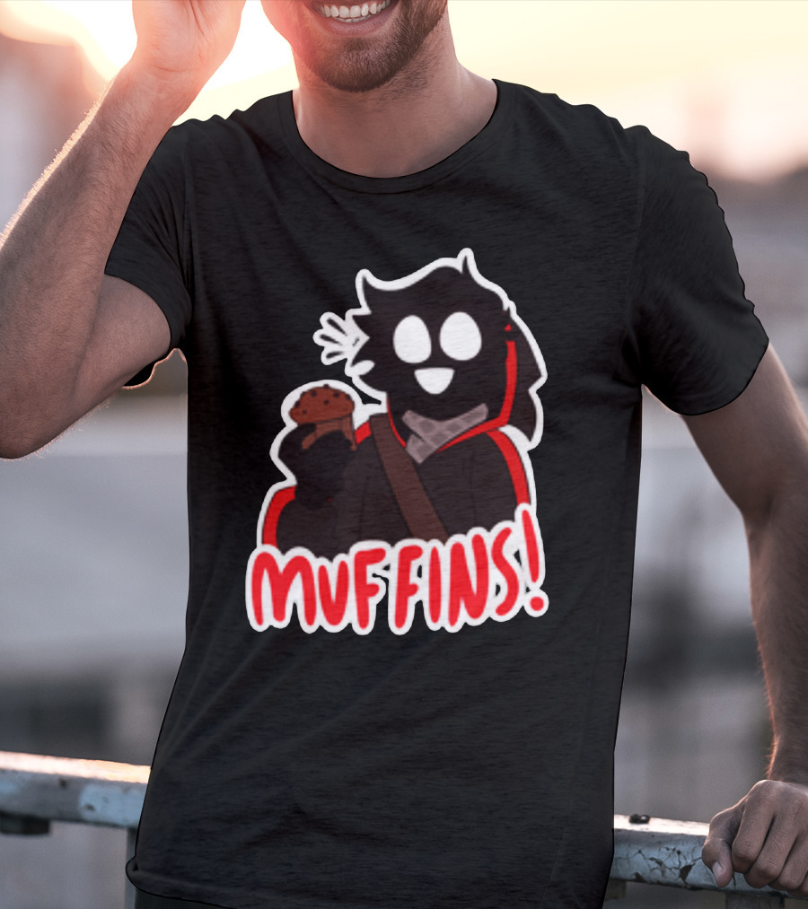 Muffins Character Holding Muffin With Red Outline T-Shirt