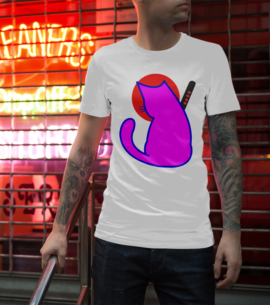 Sodapoppin Merch Pink Cat Samurai Sun T-Shirt