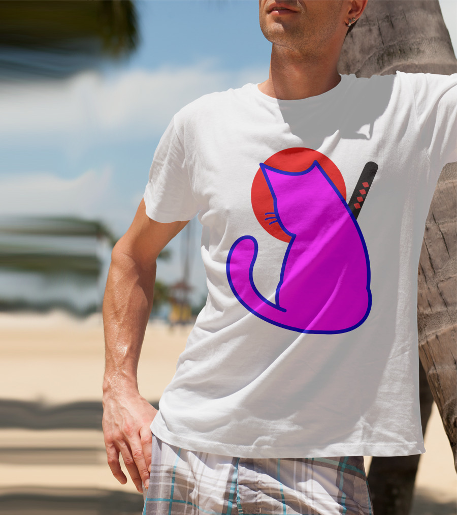 Sodapoppin Merch Pink Cat Samurai Sun T-Shirt