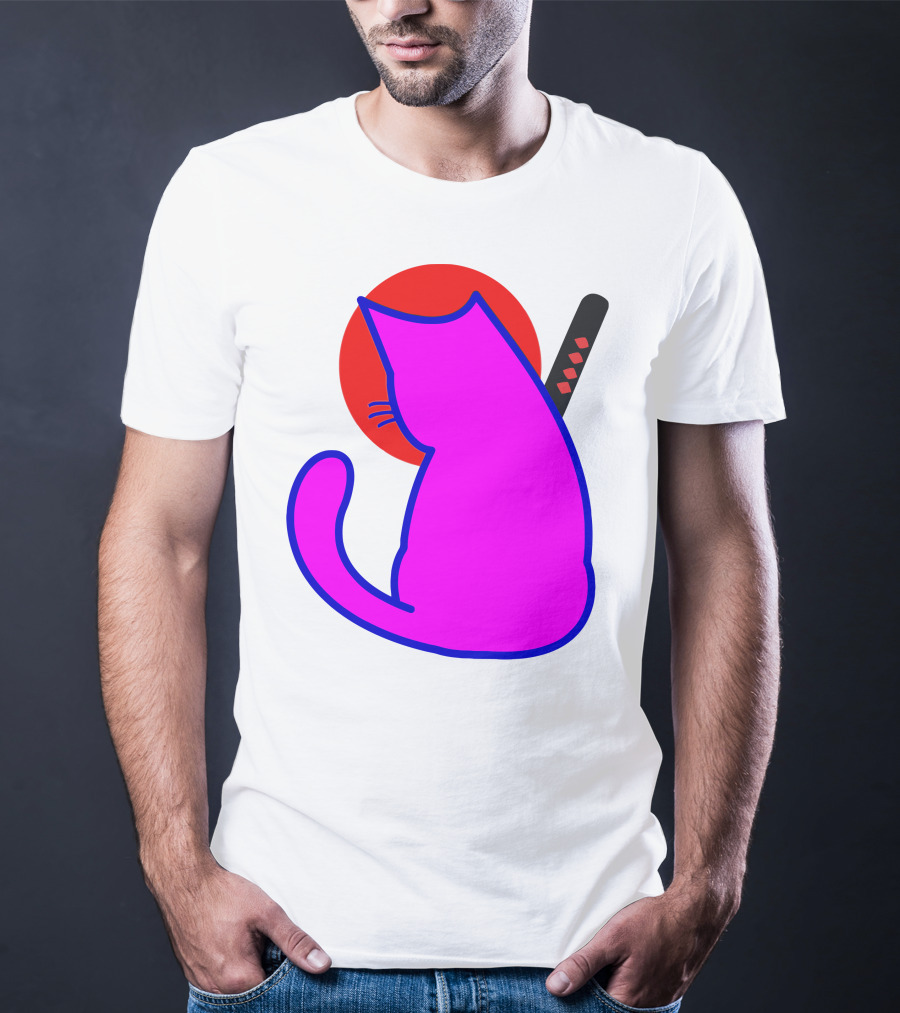 Sodapoppin Merch Pink Cat Samurai Sun T-Shirt