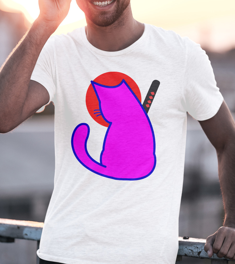 Sodapoppin Merch Pink Cat Samurai Sun T-Shirt