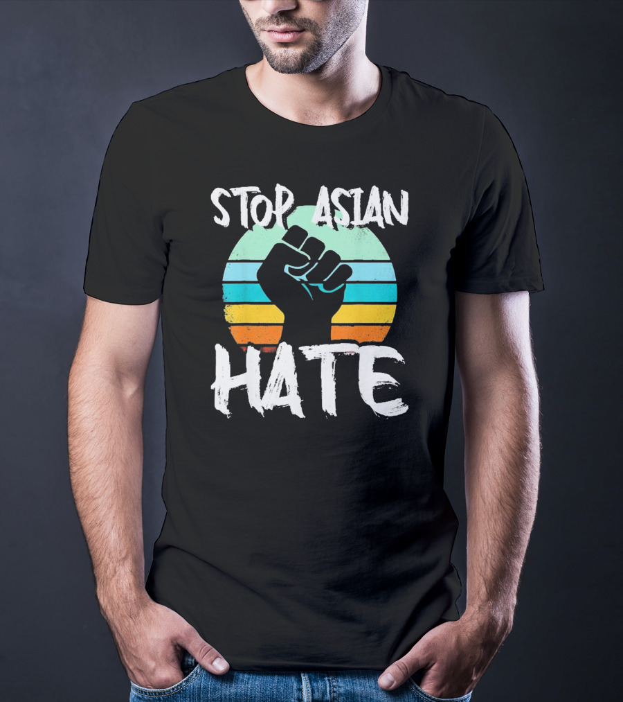 STOP ASIAN HATE Fist With Retro Stripes T-Shirt