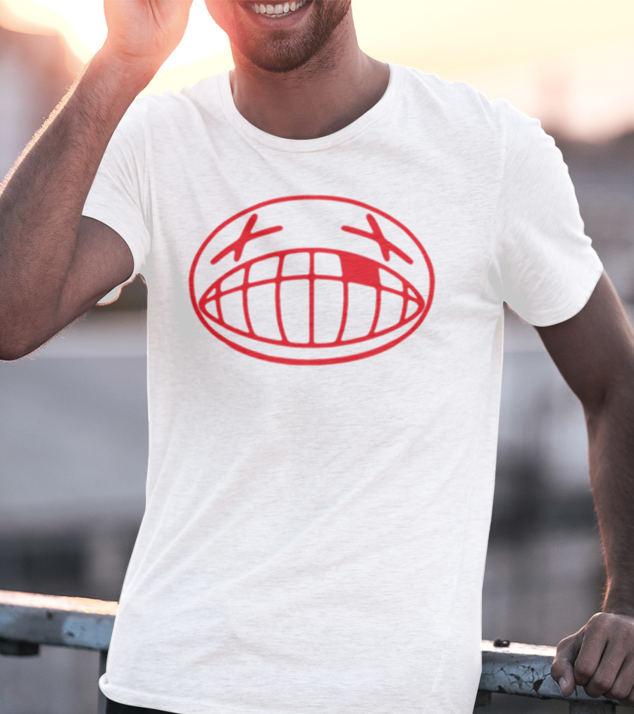 Offcanny Merch Red Emoticon Face With X Eyes And Grinning Mouth T-Shirt