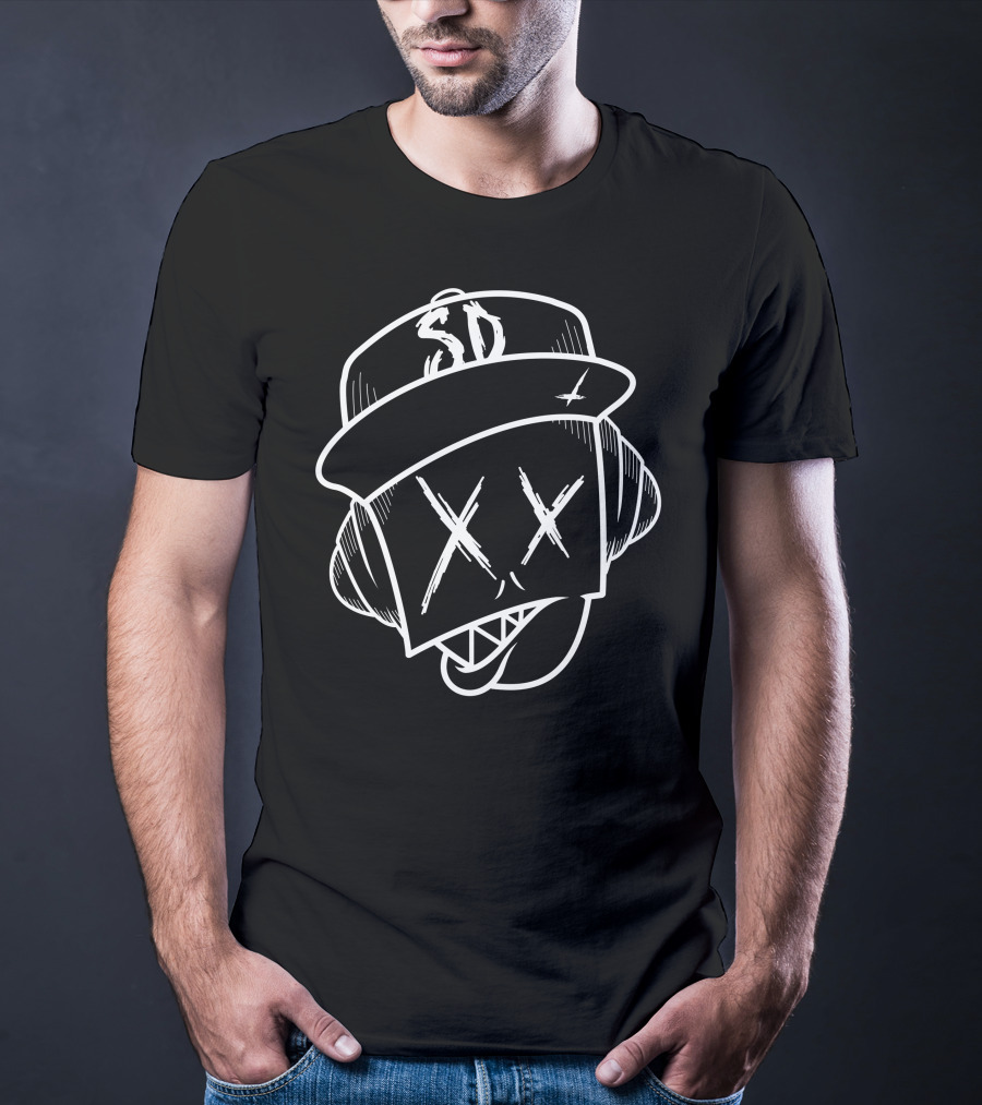SD SubDocta Graffiti Style Cartoon Face With Hat And Headphones T-Shirt