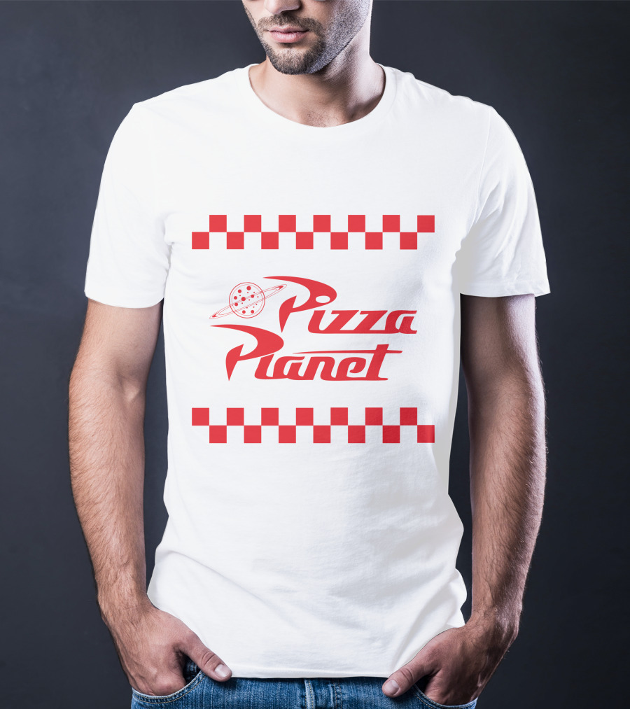 Toy Story Pizza Planet Logo With Red Checkered Border T-Shirt