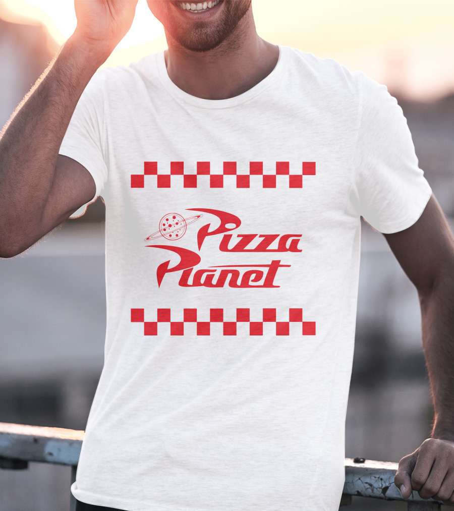 Toy Story Pizza Planet Logo With Red Checkered Border T-Shirt